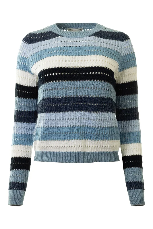 Longline Knit TopsAutumn Cashmere Rainbow Pointelle Stripe
 in Blues Multi