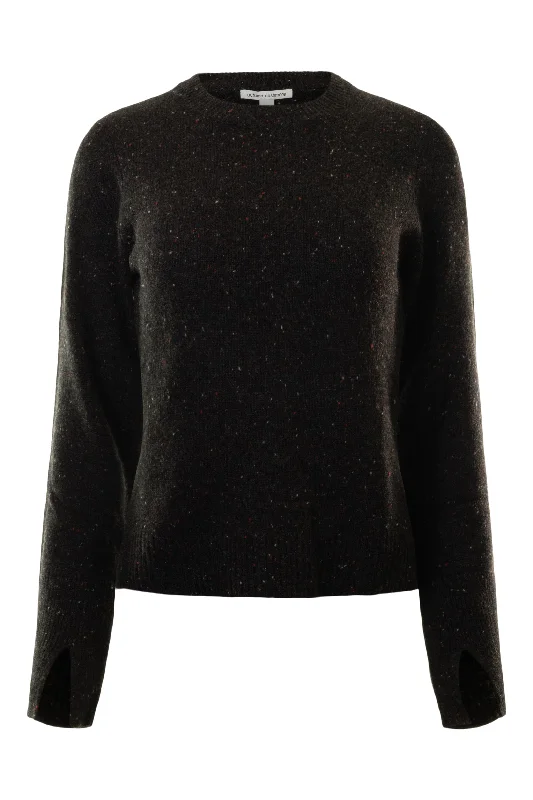 Metallic Knit TopsAutumn Cashmere Split Sleeve Cuffed Sweater with Detachable Snood in Pumpernickel