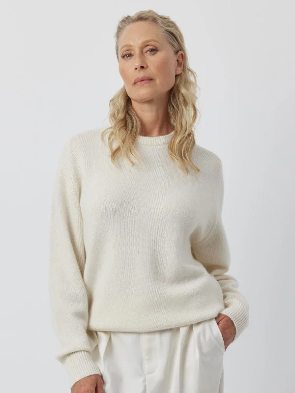 Silk Knit TopsCashmere Boyfriend Saddle Sweater - Cream