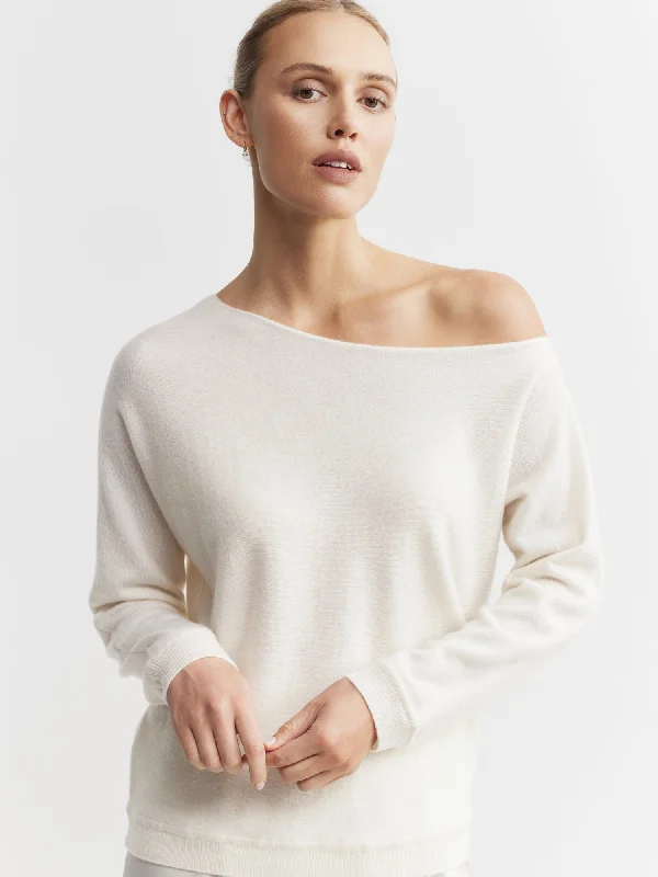 Mohair Knit TopsCashmere Off Shoulder Sweater - Cream