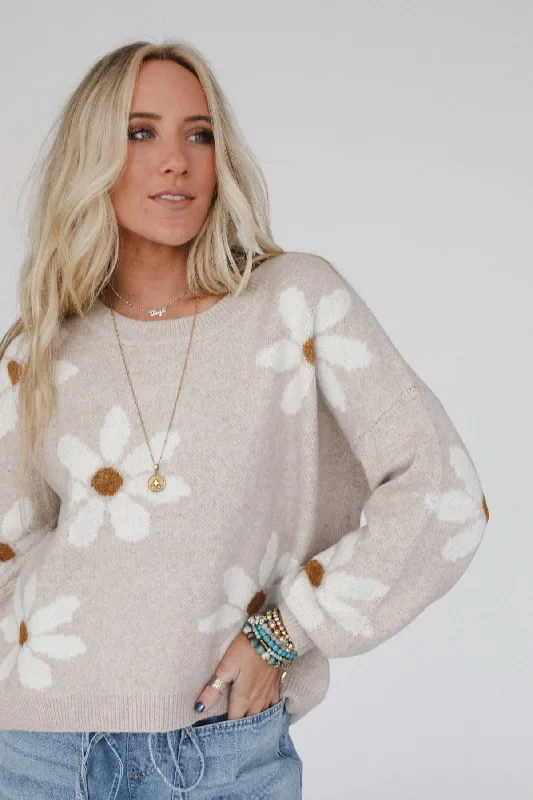 Cropped Knit TopsDaisy Path Sweater - Beige