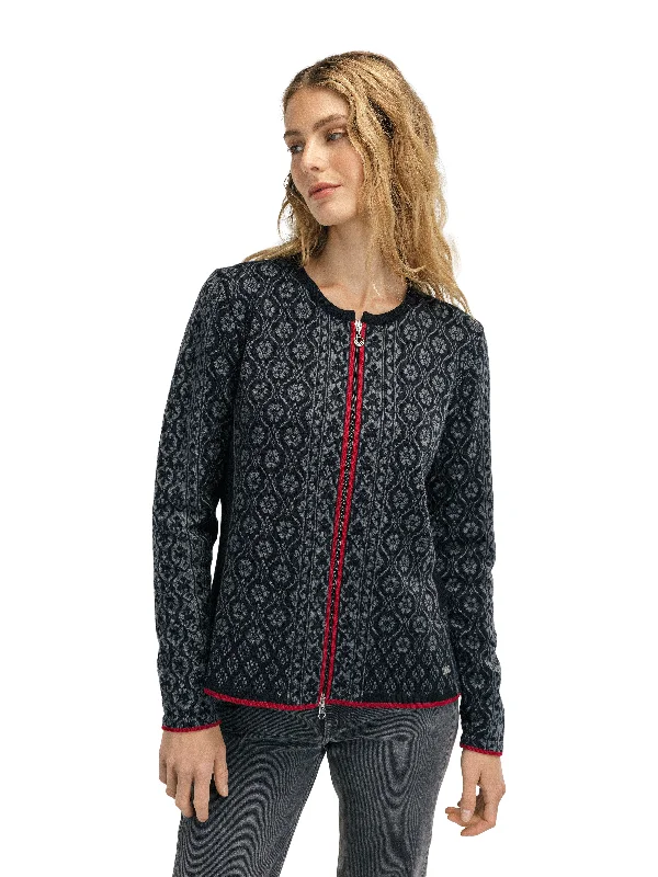 Cropped Knit TopsDale of Norway - Singsaker Feminine Jacket - Black/Redrose