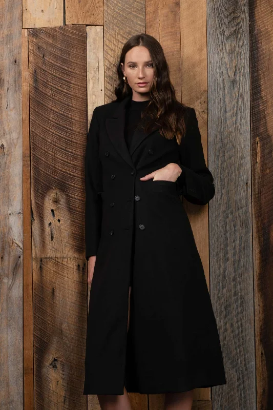 Velvet Knit TopsDOUBLE BREASTED LONGLINE NOTCHED COAT