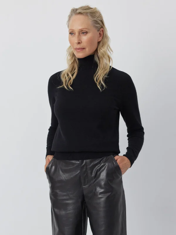 Thermal Knit TopsEssential Cashmere Roll Neck - Black