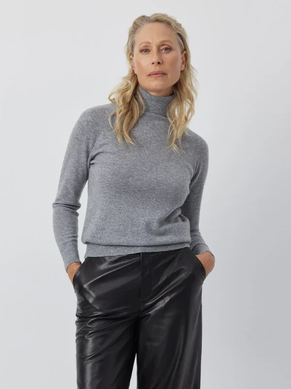 Casual Knit TopsEssential Cashmere Roll Neck - Dark Grey Melange