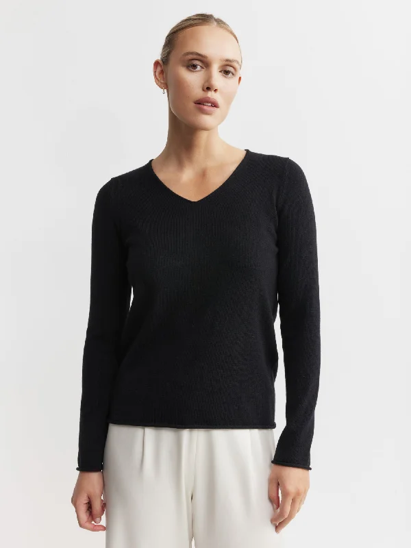 Work Knit TopsEssential Cashmere V Sweater - Black