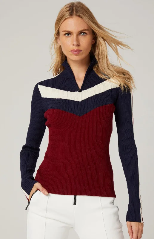 Sheer Knit TopsHeather Zip Sweater | Deep Red