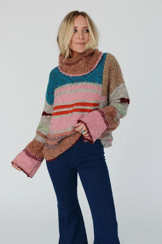 Turtleneck Knit TopsGot To Be Me Striped Sweater - Mauve