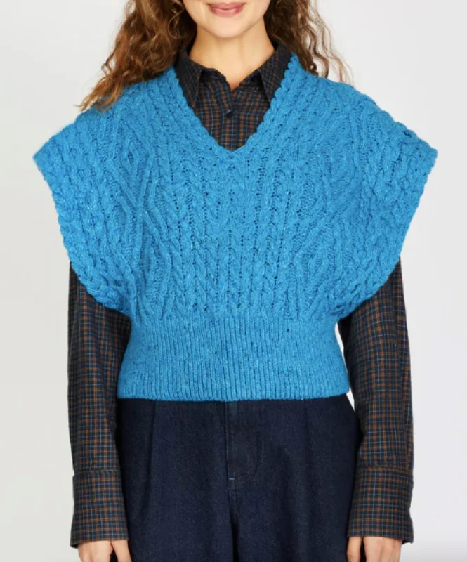 Summer Knit TopsIrish - Farmleigh Diamond Vest - Forget-Me-Not Blue