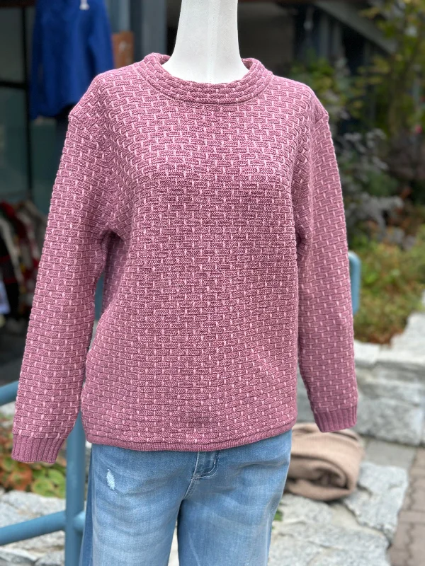 Ruffled Knit TopsIrish - Basket Weave Sweater - Pink