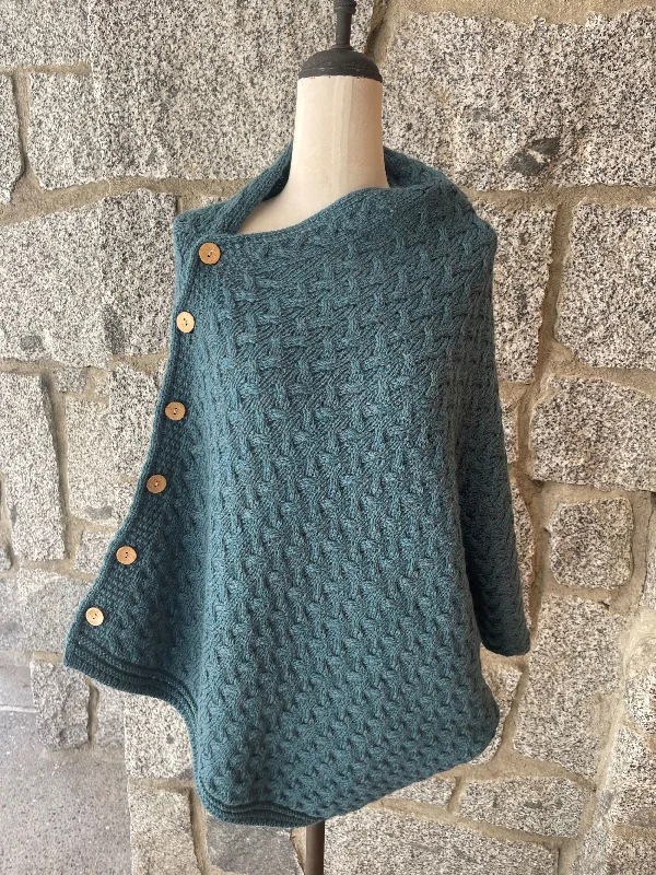 Glitter Knit TopsAran - Buttoned Cape / Shrug / Poncho - Irish sea