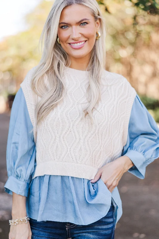 Bamboo Knit TopsIt All Goes By Ecru White Layered Blouse