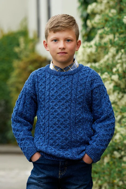 Yoga Knit TopsKIDS TRADITIONAL ARAN MERINO WOOL SWEATER-Blue