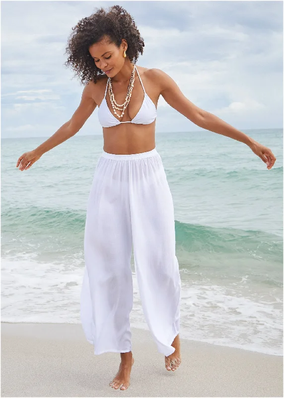 V-Neck Knit TopsPalazzo Cover-Up Pant - Pearl White