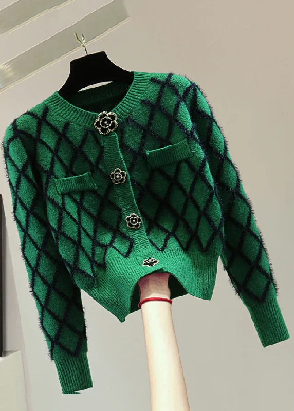 Winter Knit TopsNatural Green Striped Patchwork Cotton Knitted Sweaters Winter