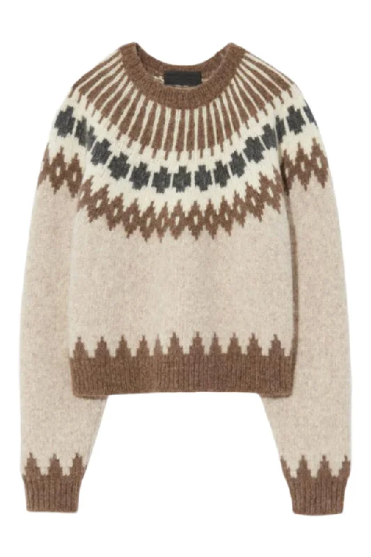 Zippered Knit TopsNili Lotan Alena Sweater in Oatmeal Fairisle