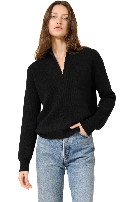 Cropped Knit TopsOne Grey Day Colorado Half Zip Sweater in Black