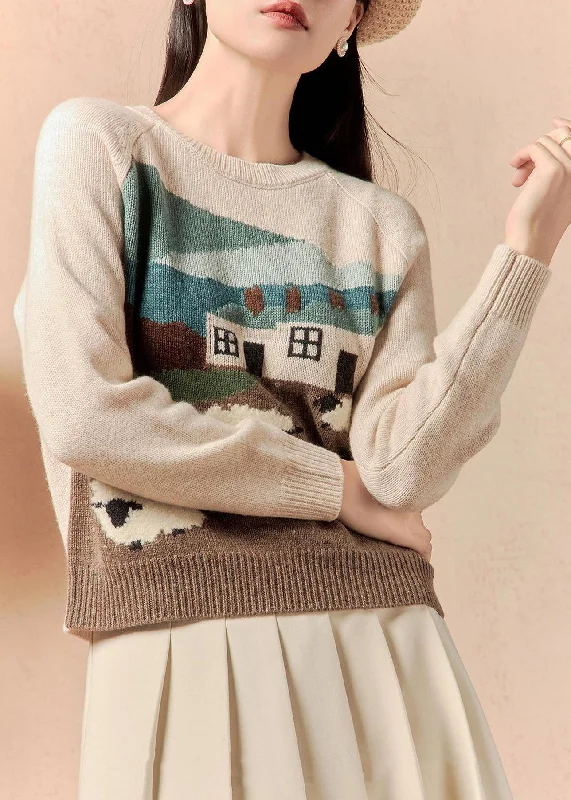 Cycling Knit TopsOriginal Beige O Neck Cozy Knit Sweaters Winter