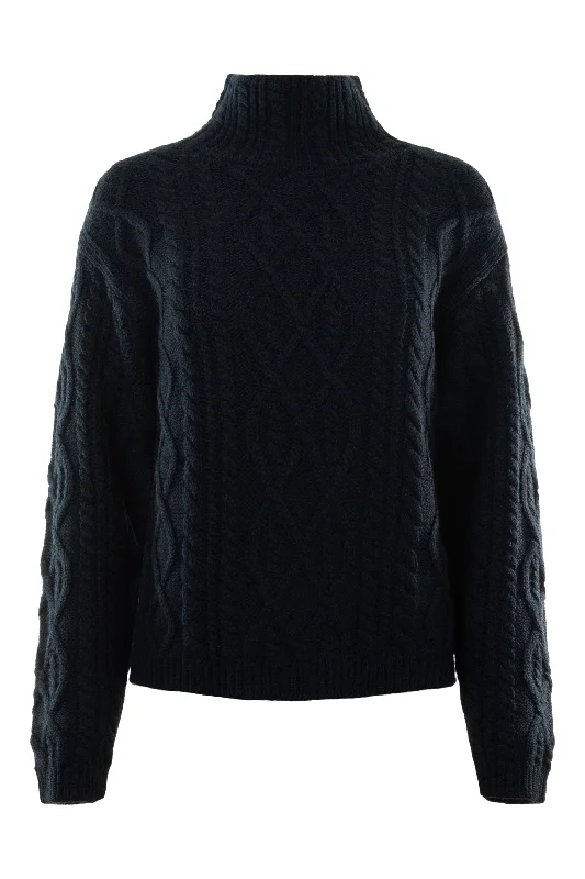 French Terry Knit TopsRepeat Cashmere Fisherman's Cable Sweater in Marine