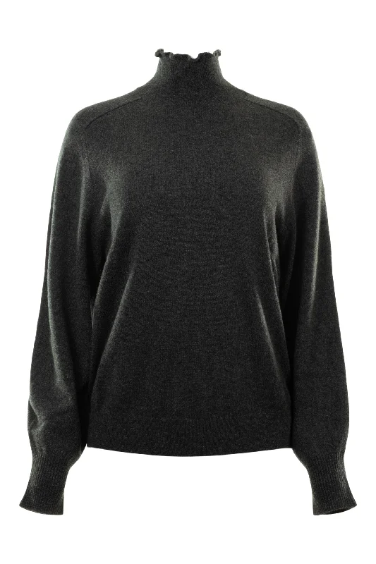 Thermal Knit TopsRepeat Cashmere Frilled Edge Mock Neck in Charcoal