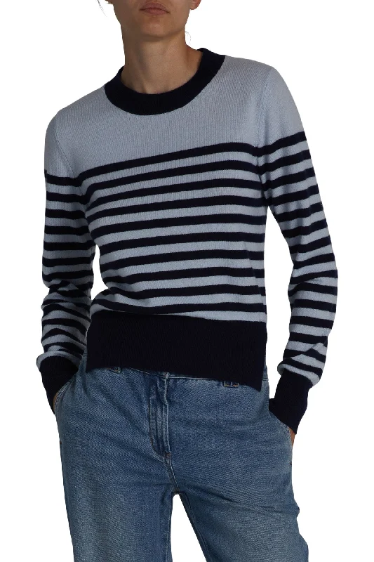 Sheer Knit TopsSaint Art Baret Striped Sweater in Skyway-Navy Stripe