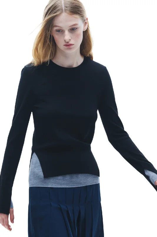 Winter Knit TopsSaint Art Myra Layered Sweater in Black - Heather Grey