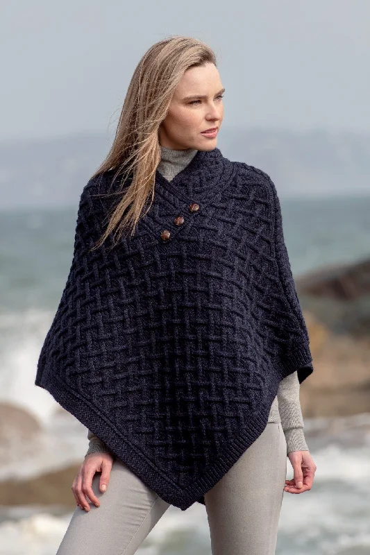 Camping Knit TopsSuper Soft Aran Poncho-Navy