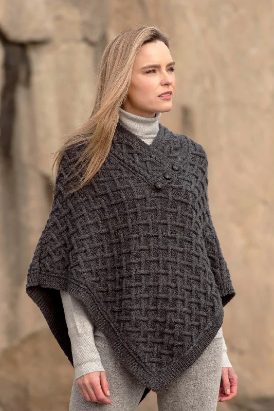 Designer Knit TopsSuper Soft Aran Poncho-Grey