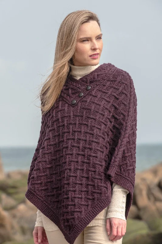 Hunting Knit TopsSuper Soft Aran Poncho-Purple