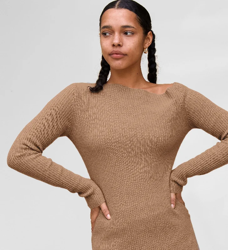 Logo Knit TopsThe Asymmetrical Off-Shoulder Cashmere Ribbed Sweater