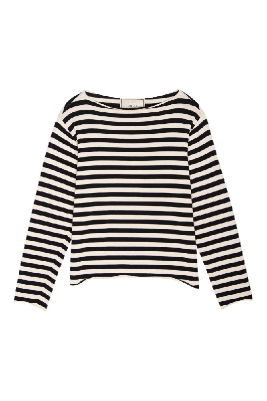 Beaded Knit TopsThe Great Sailor Sweater in Black Stripe