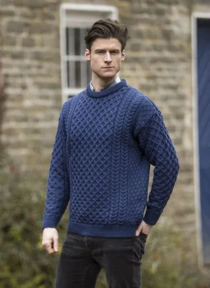 Summer Knit TopsTRADITIONAL MEN'S ARAN SWEATER SUPER SOFT-BLUE