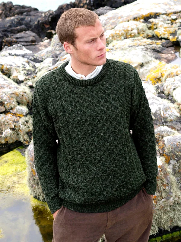 Plush Knit TopsTRADITIONAL MEN'S ARAN SWEATER SUPER SOFT-GREEN