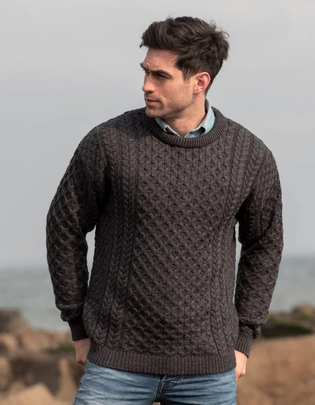 Fall Knit TopsTRADITIONAL MEN'S ARAN SWEATER SUPER SOFT-GREY