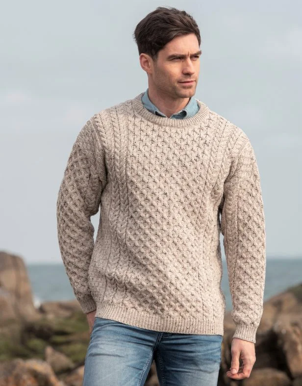 Winter Knit TopsTRADITIONAL MEN'S ARAN SWEATER SUPER SOFT-OATMEAL