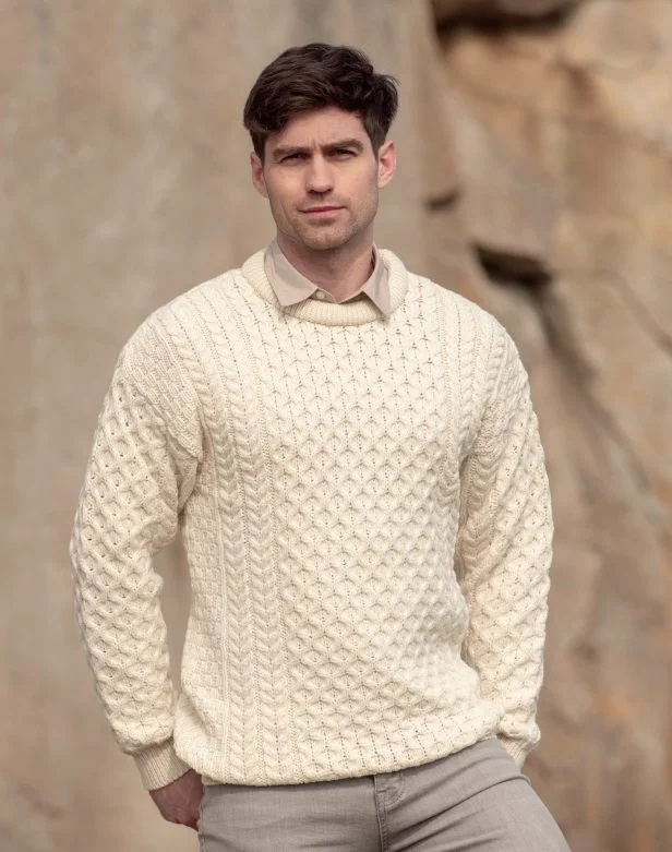 Lounge Knit TopsTRADITIONAL MEN'S ARAN SWEATER SUPER SOFT