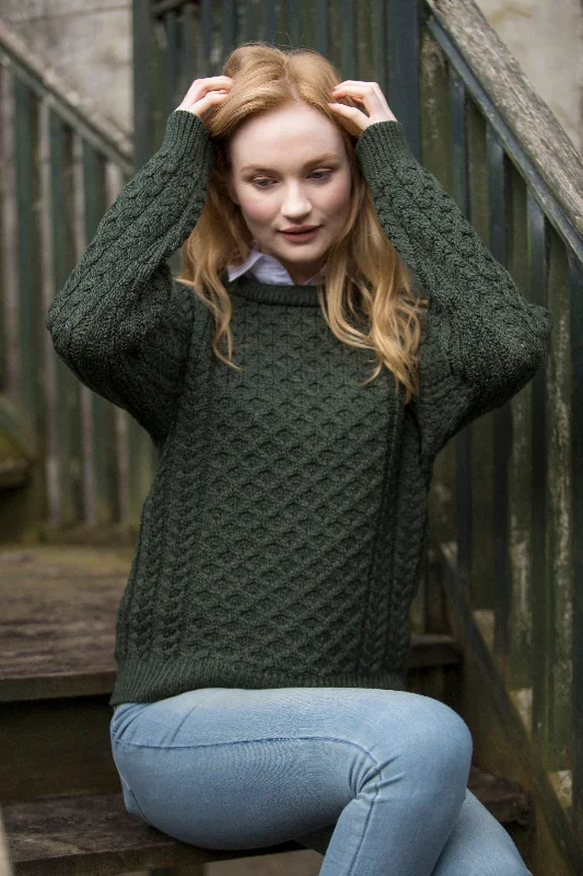 Spring Knit TopsTraditional Women's Aran Sweater Super Soft-Green