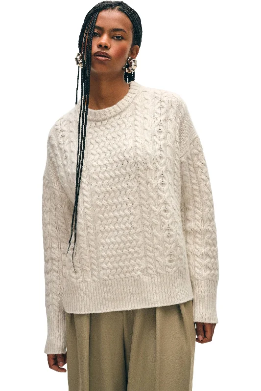 Performance Knit TopsWhite & Warren Cashmere Blend Fisherman Sweater in Ivory