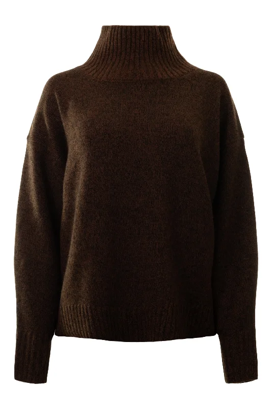 Travel Knit TopsWhite & Warren Cashmere Blend Stand Neck Sweater in Umber-Black Marl