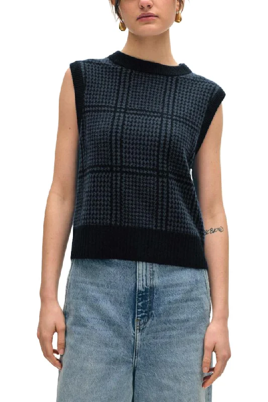 Fringed Knit TopsWhite & Warren Cashmere Brushed Houndstooth Vest