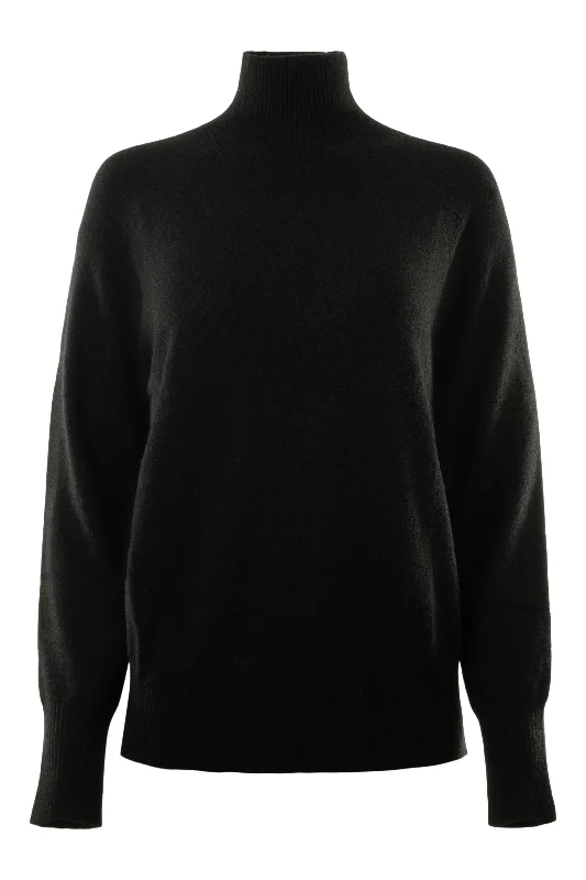 Tasseled Knit TopsWhite & Warren Cashmere Rib Trim Standneck in Black