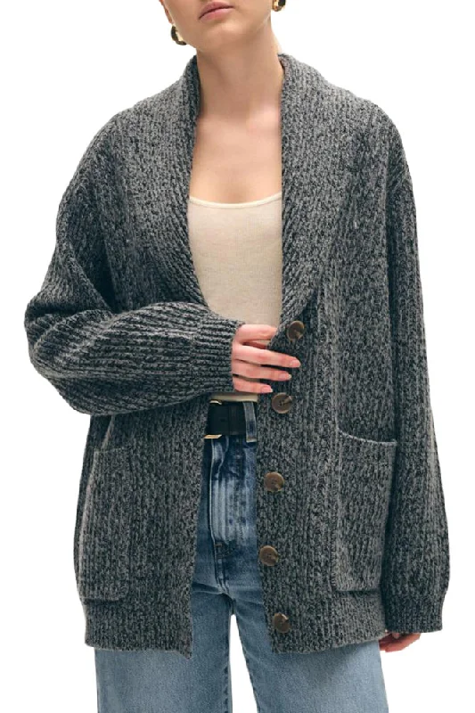 Glitter Knit TopsWhite & Warren Shawl Collar Coatigan in Grey Marl