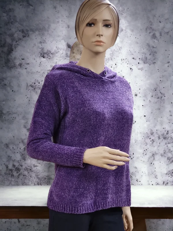 High-Fashion SweatshirtsPurple Chenille Hooded Sweater