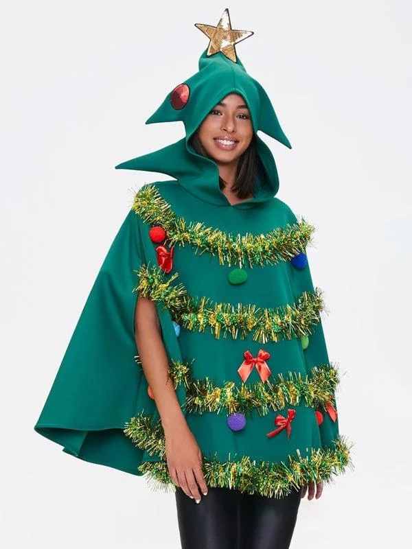 Cultural SweatshirtsStar Hooded Christmas Tree Poncho Cape