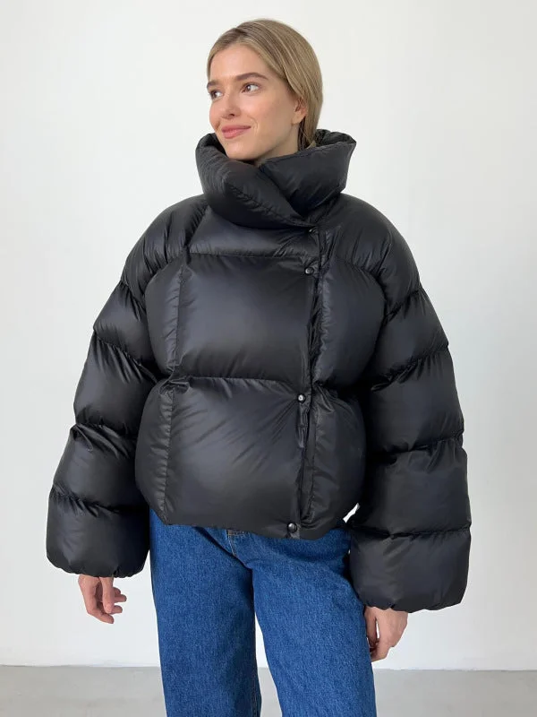 Stretch-Knit SweatshirtsHooded Inflated Puffer Jacket for Outdoor Winter Events